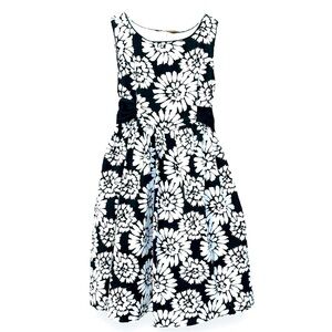 Polly Flinders Size 6X Black & White Floral Button/Tie Back Lined Cotton Dress